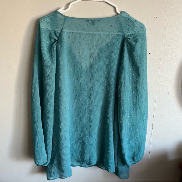 3/$40 Xl George Teal Blouse Sheer with lining raised polka dots - Picture 2 of 8